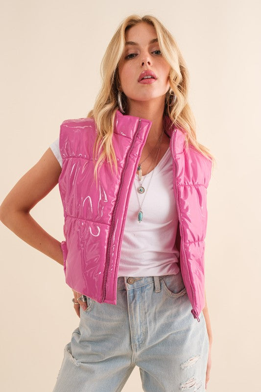 Quilted Puffer Zip Up Crop Vest